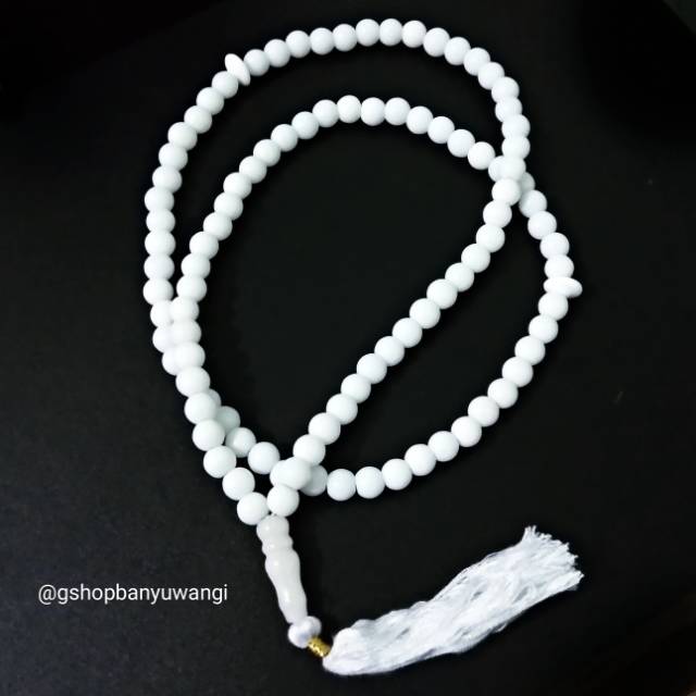 Tasbih Batu Giok Putih Salju Natural White Jade 99 - Original
