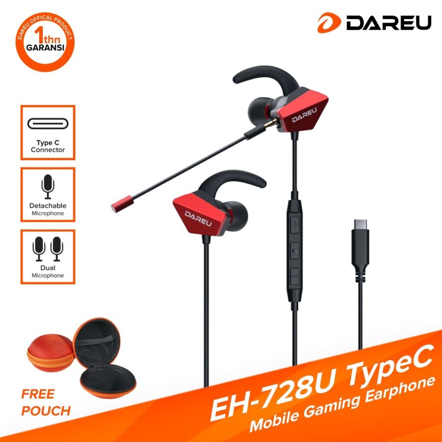 Earphone Gaming Stereo Bass DAREU EH-728U Type C EH728U