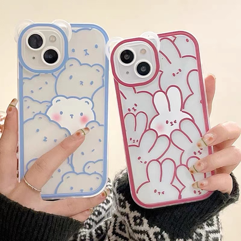 Soft Case Silikon TPU Transparan Motif Kelinci Untuk IPhone 12 13 Se 2020 6 6S 7 8 Plus X XS XR 11 Pro Max