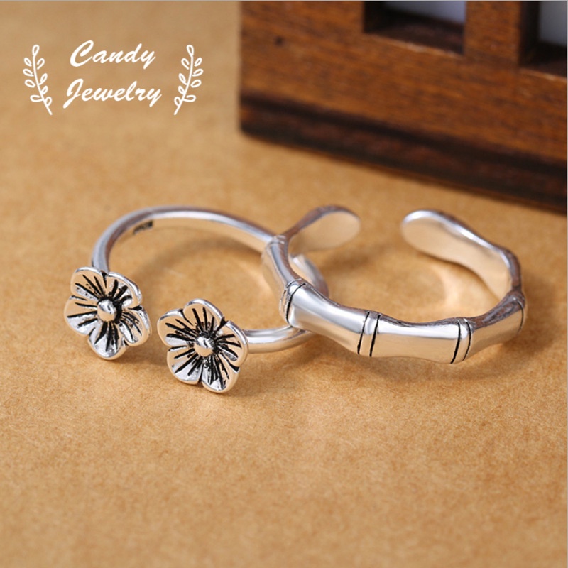 Candy Jewelry Fashion 2pcs Couple Rings Silver Plated Adjustable Open Flower Ring for Women and Men Valentine Day Gift