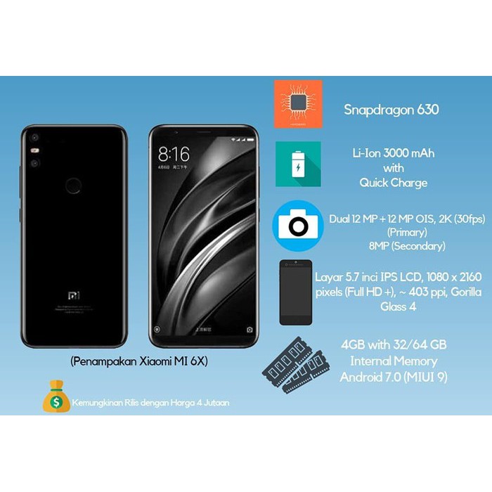 Handphone Xiaomi Mi 6x Shopee Indonesia