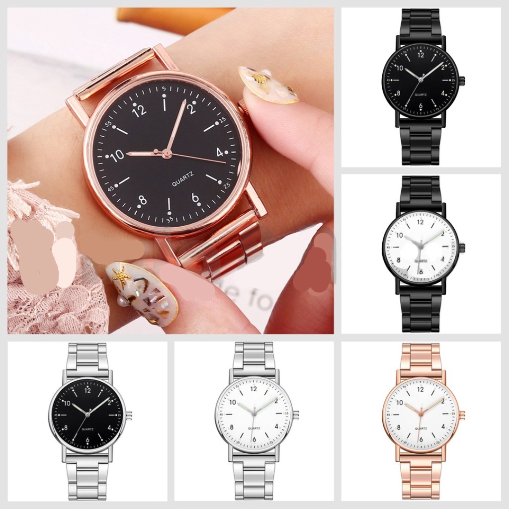 Jam Tangan Analog Strap Stainless Steel Casual Quartz Unisex Fashion Watch Analog Import