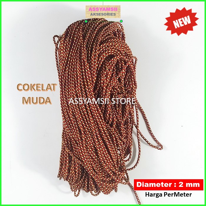 Tali Prusik Kecil Paracord Motif Terbaru Murah Gelang Strap Masker Kalung Tenda Aksesoris Tas Dompet-COKELAT MUDA
