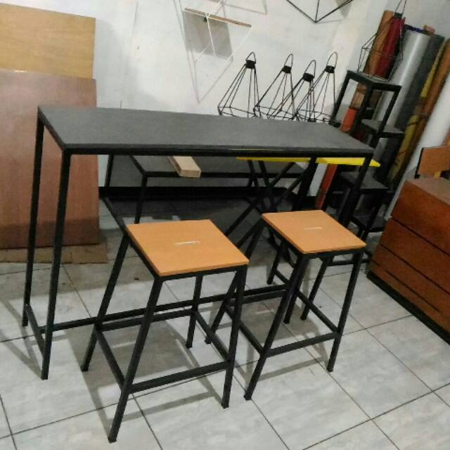 Paket 1 set 1 meja panjang  2 kursi  cafe  bar resto 