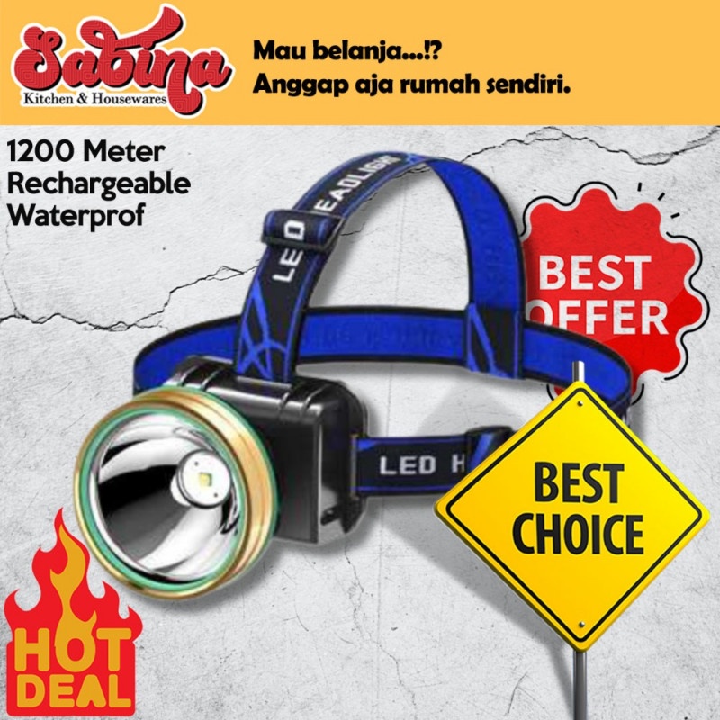 Headlamp Senter Kepala LED Rechargeable USB Sensor Waterproof 1200m