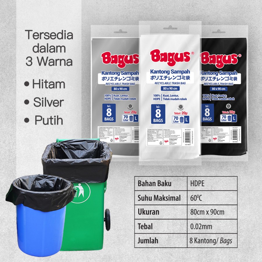 Bagus Kantong Plastik Sampah L 70 liter Ukuran 80 x 90 cm