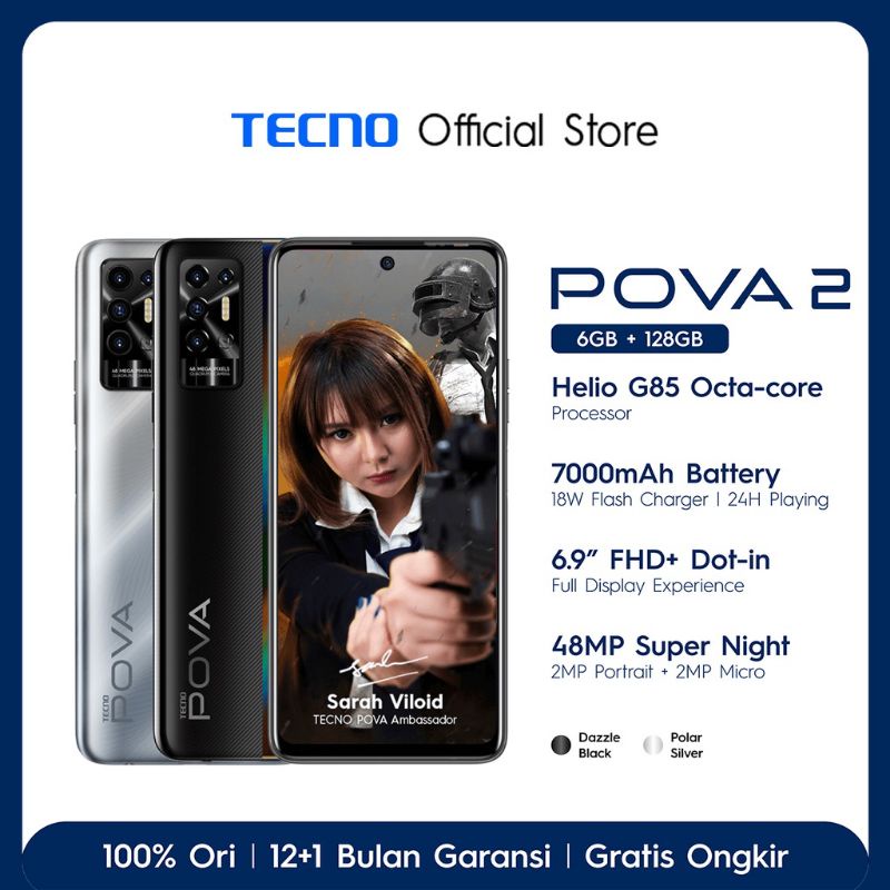 Handphone Tecno Pova 2 6/128 Gb Battery 7000mah Garansi Resmi