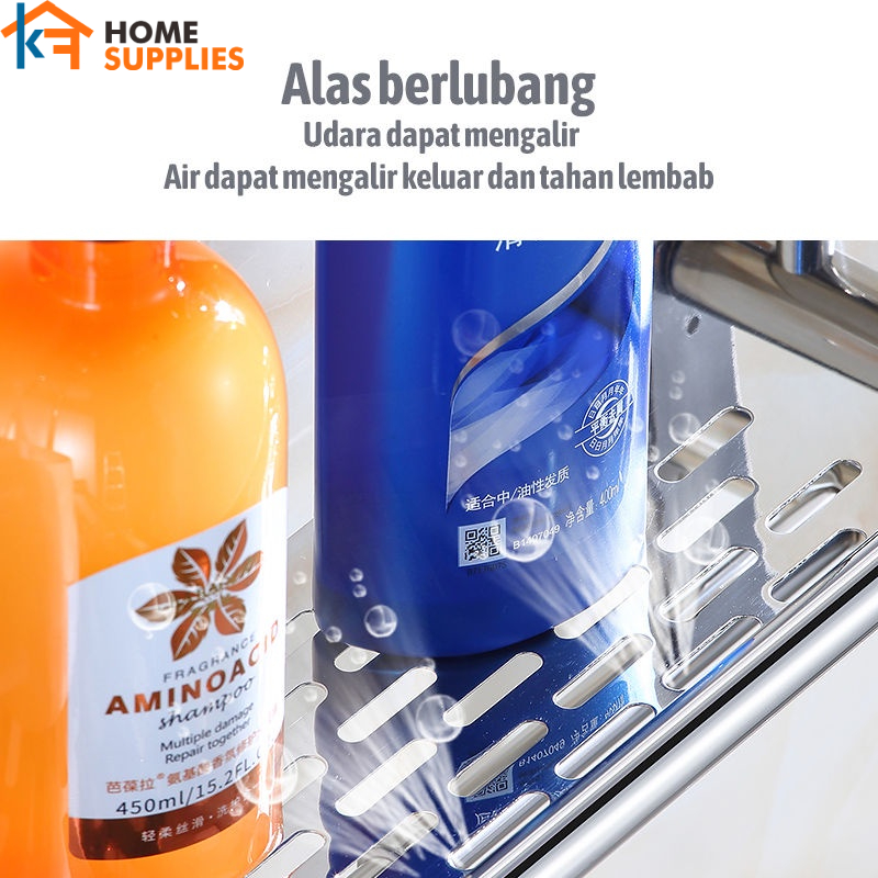 【KF】Rak Dinding Kamar Mandi Stainless Anti Karat Rak Bumbu Dapur Stainless Steel Rak Tempel Gantung