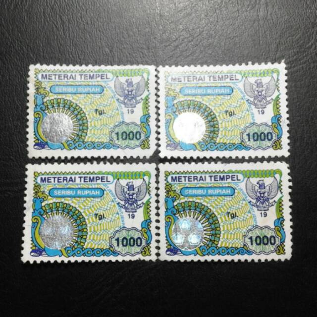

Paket 4 Lembar Materai/Meterai 1000 Rupiah Tahun 1996 s.d 1999 (Original) #031
