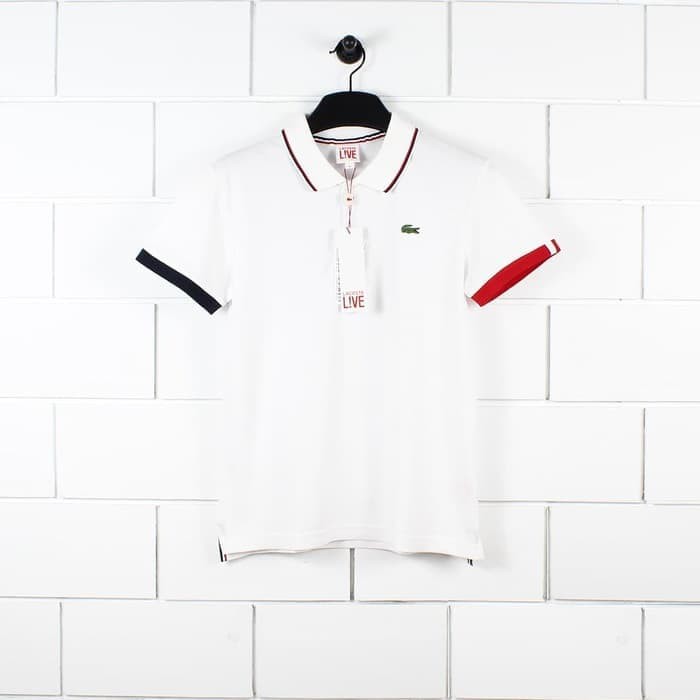 Lacoste Live PH8408 Slim Fit Piped Neck Petit Piqué Polo Shirt White