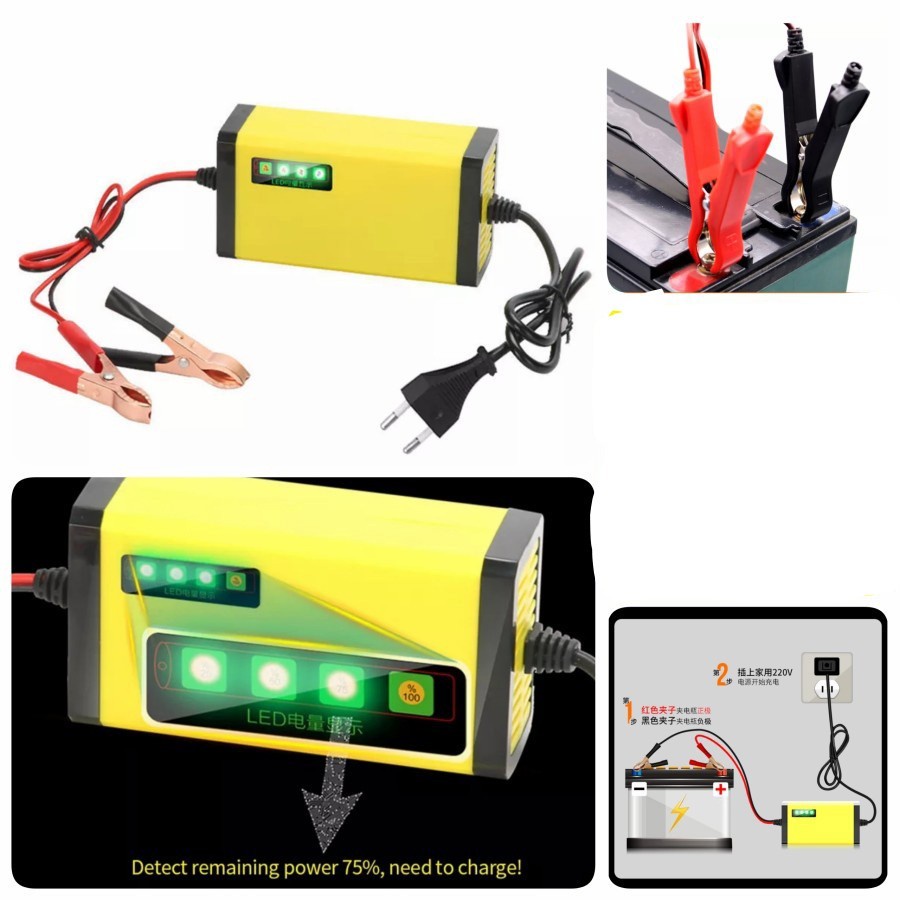 Alat Cas Charger Aki Motor Mobil Portable 2A 12V Alat Cas Aki Motor Murah