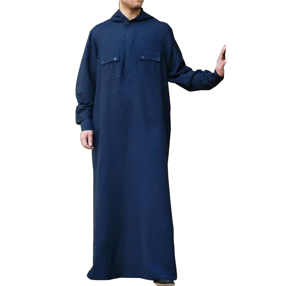 Jubah Gamis Pria Dewasa Katun Navy Pocket GF-56