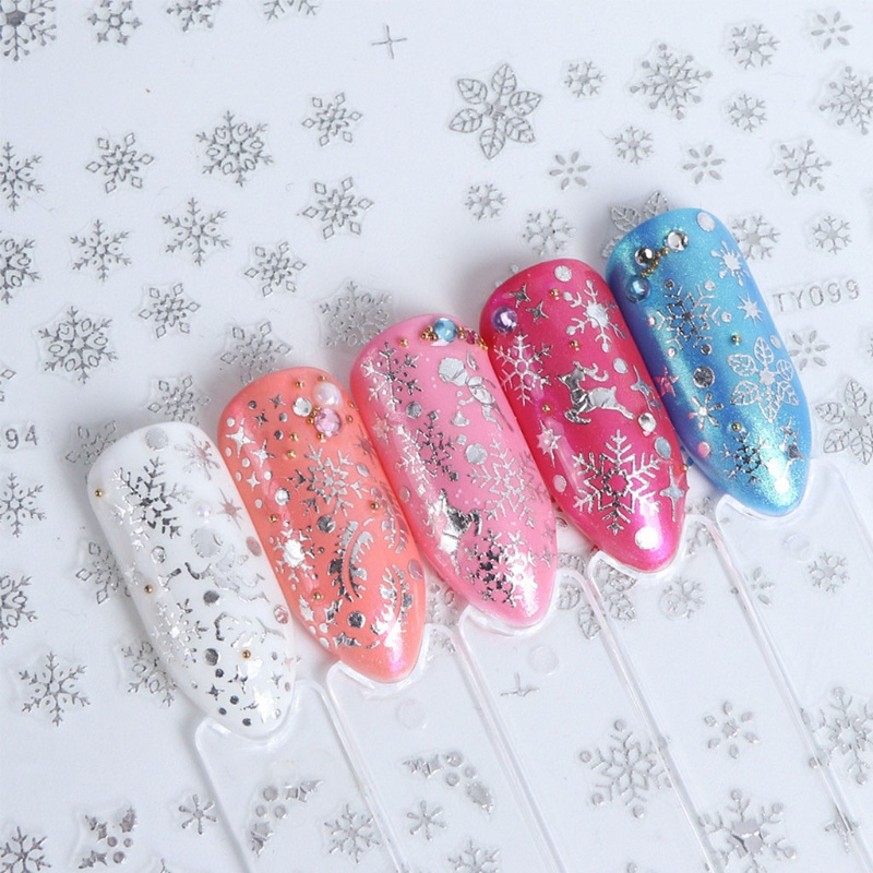12 Lembar Stiker Kuku Desain Snowflake Natal 3D Untuk Dekorasi Nail Art