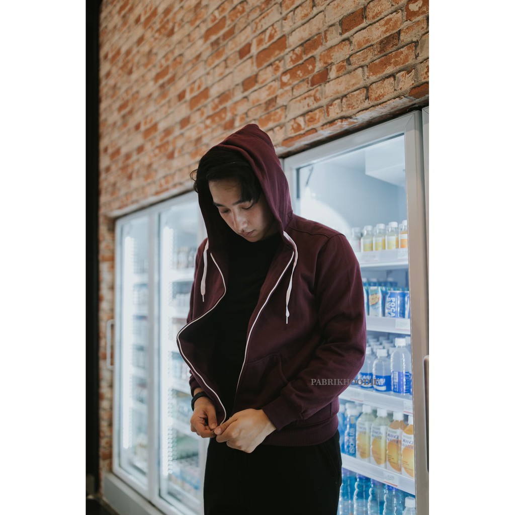 PABRIKHOODIE - JAKET HOODIE ZIPPER BURGUNDY POLOS {PRIA & WANITA} M - XXXL-1