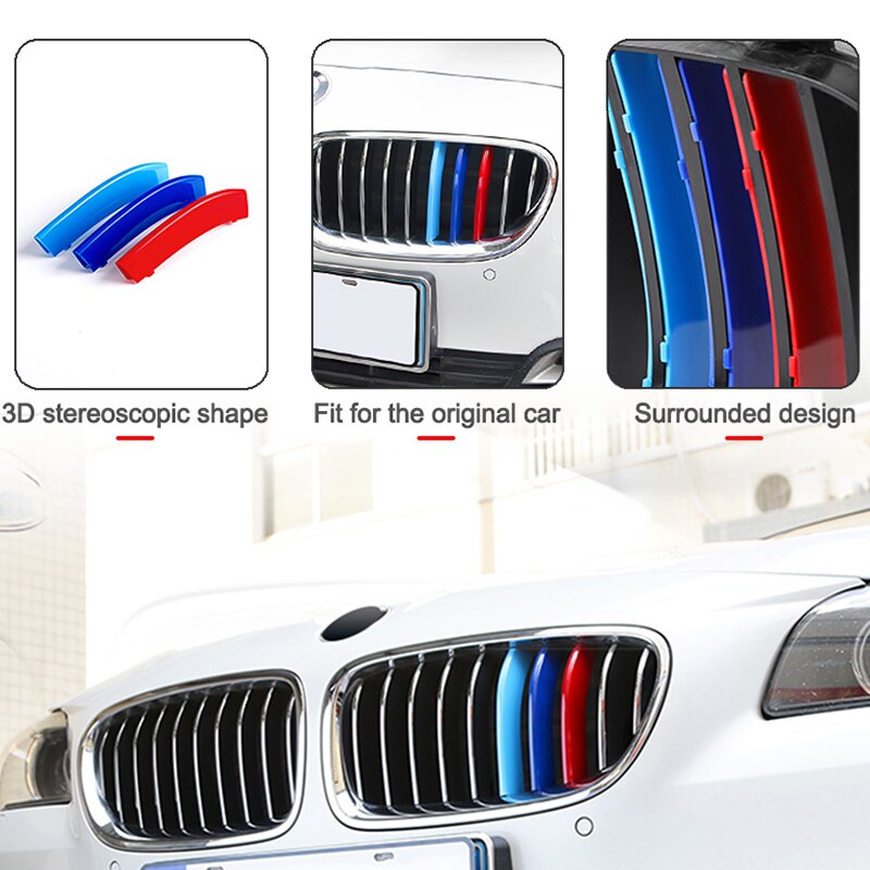 Klip Grill Gill 3 Warna untuk BMW  X1 X3 X5 1 2 3 4 5 Series E36 E46 E30 E90 E30 F10 F30 E39 E60 E84 F48 Car Racing Grille Strip Trim Clip