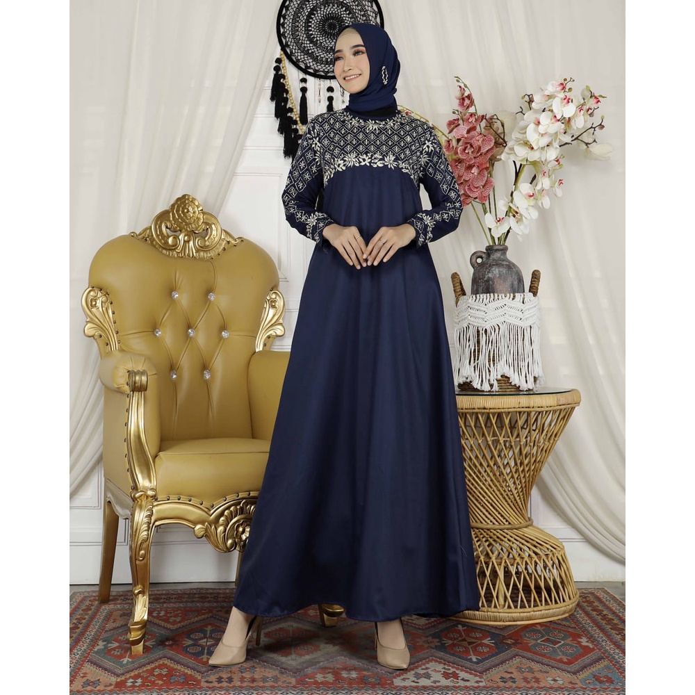 Gamis Madina Hareeka Dress Wanita Muslim  Design Terbaru 2022//Dress Toyobo Fodu Premium Original Bordir Mewah Mix Payed Swaroski HIgh Qualyty//Gamis pesta Elegant//Fashion Kasual Wanita Muslimah Kekinian Wudhu Friendly By Parila_store