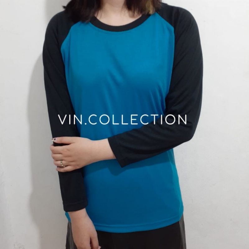 Kaos  raglan pria wanita  - biru turkish kombinasi hitam