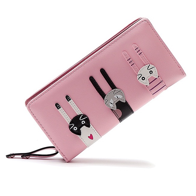 DOMPET PANJANG WANITA IMPORT KULIT PREMIUM KOREA KUCING LUCU PINK CLOSIA WA433P3 RESLETING KARTU SLOT UANG BESAR CEWEK MURAH BATAM PREMIUM BRANDED REMAJA KEKINIAN