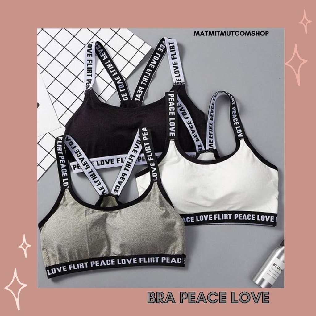 Bra Sport Gym Wanita Bra Sport PEACE LOVE FLIRT BH Tanpa Kawat Busa Bisa Dilepas