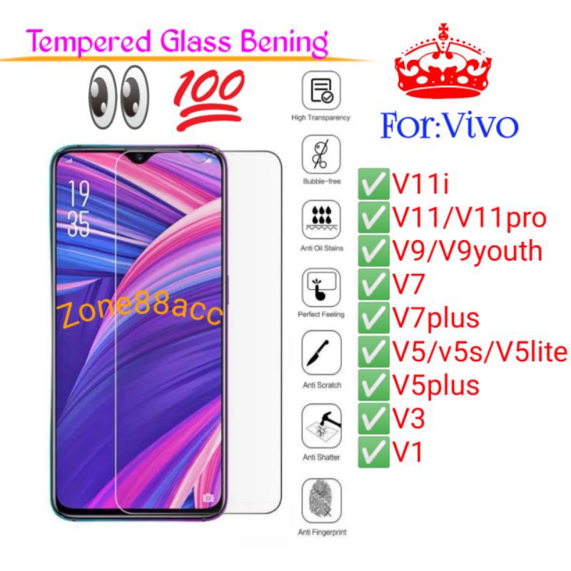 Vivo V11 V11pro V11i V9 V7 V7plus V5s V5 V5lite V5plus V3 V1 Antigores Bening Tempered Glass TG Scre