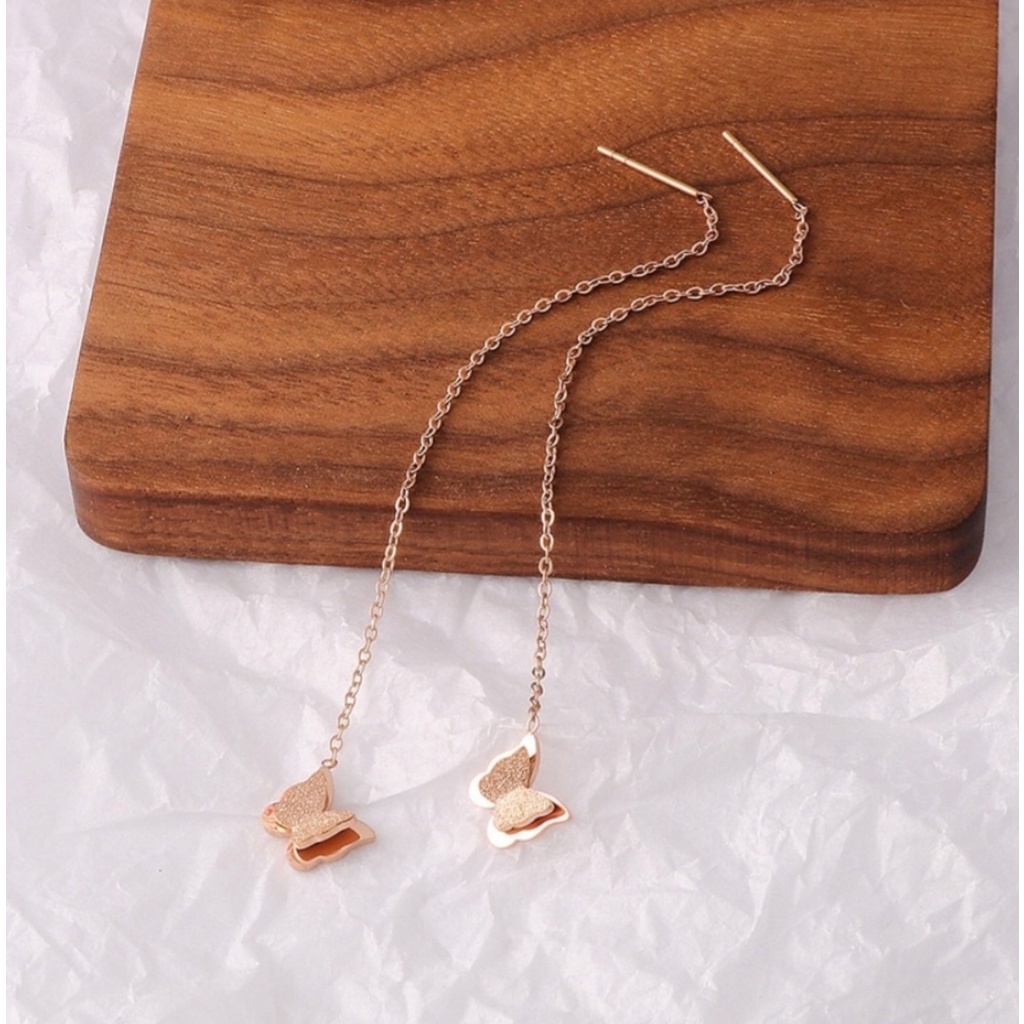 Anting Juntai Titanium Model Kupu-Kupu Tersedia Warna Rose Gold dan Gold