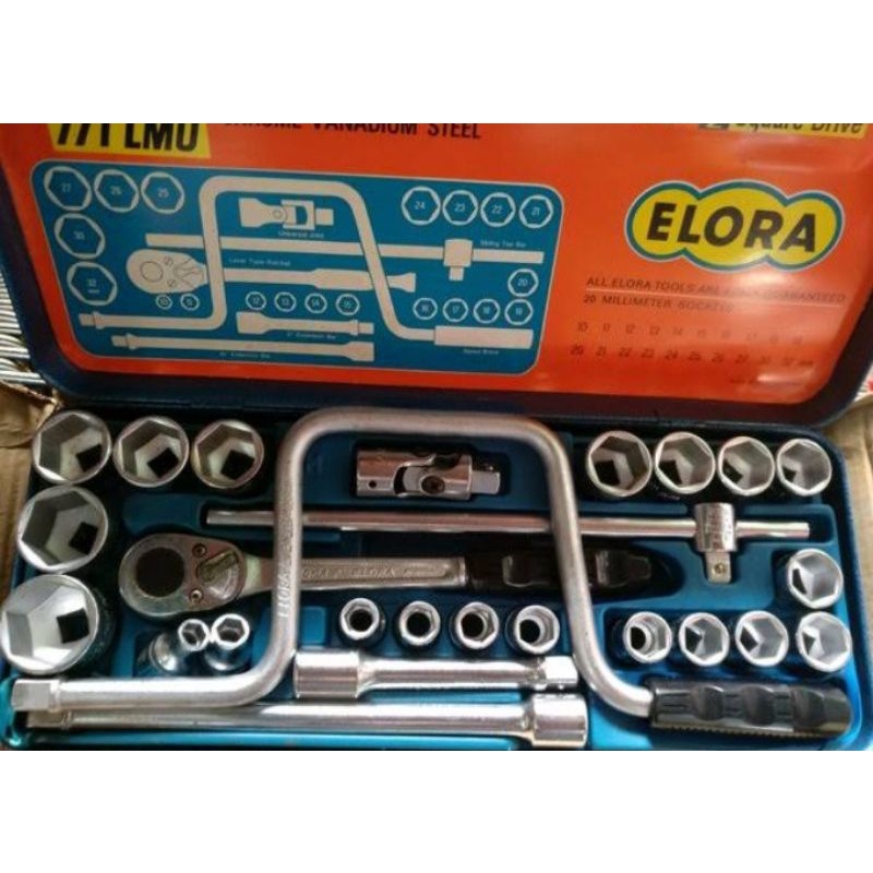 ELORA SOCKET WRENCH set 26 PCS metrik type 1/2 inch kunci shock set 26 pcs ELORA GERMANY