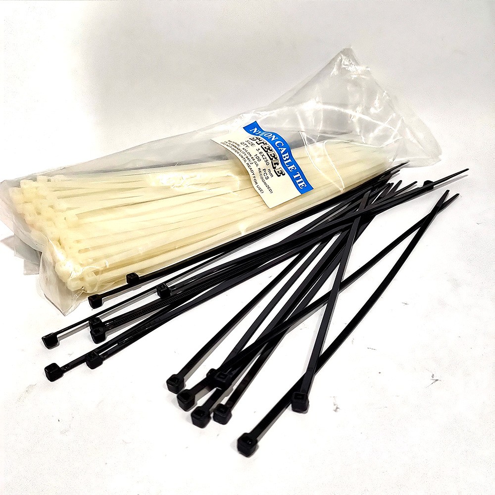 KABEL TIS 2.5 MM x 25 CM CABLE TIES PUTIH &amp; HITAM ISI 100 PCS