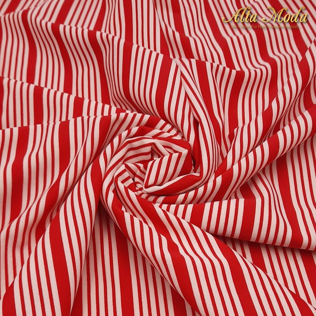 

Alta Moda Fancy Printed Stretch - Triple Red & White Stripe (1M)