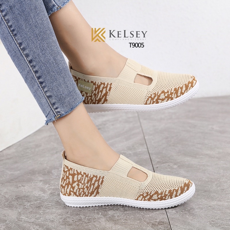 (GRATIS ALAS KAKI) Kelsey Sepatu Flyknit Flat Shoes Wanita / Sepatu Slip On Wanita  T9005