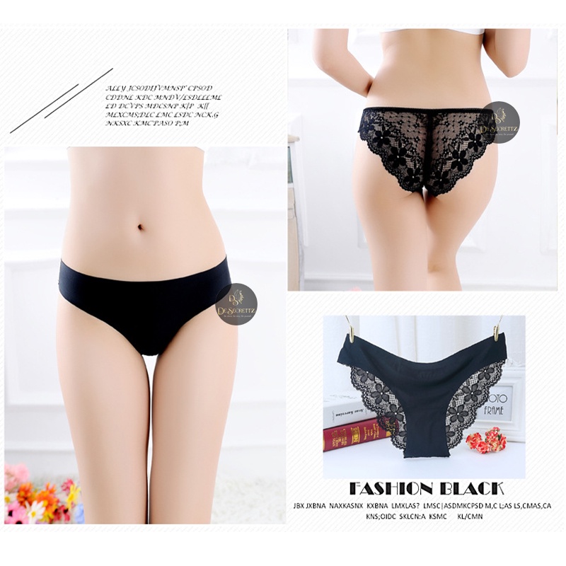 DeSecrettz PANTIES #038 Celana Dalam Wanita, Sexy Lace Seamless Panties Women's Ice Silk Large Size Low Waist Briefs