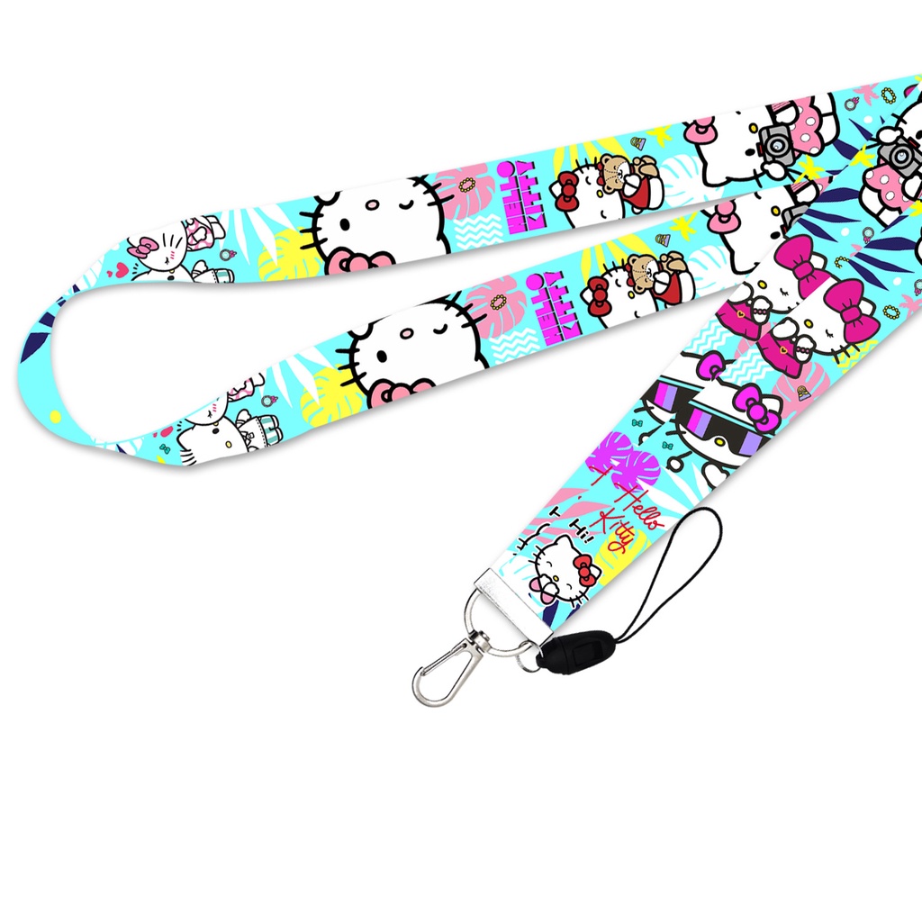 Tali lanyard Panjang Motif Kartun Kucing Warna pink Untuk Gantungan Kunci / Handphone