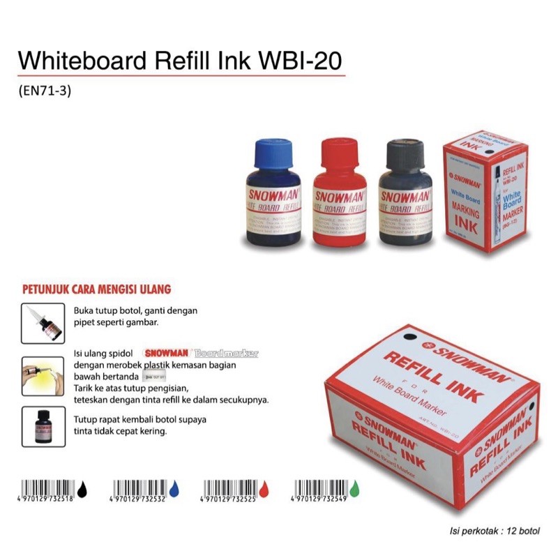 

Snowman Whiteboard Refill Ink / Tinta Isi Ulang Untuk Spidol Whiteboard