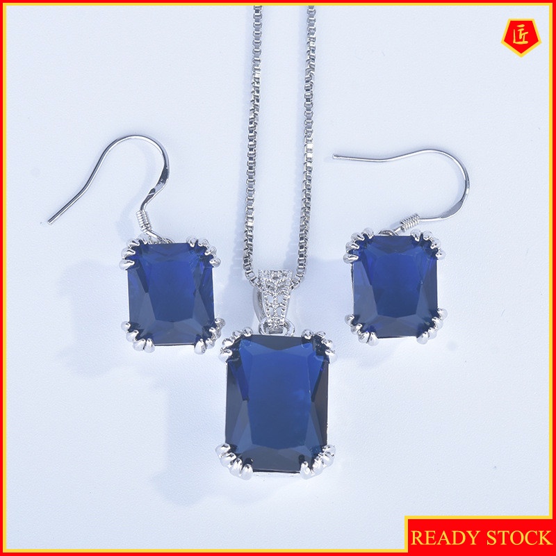 [Ready Stock]Elegant Retro Inlaid Gem Earrings and Necklace Set