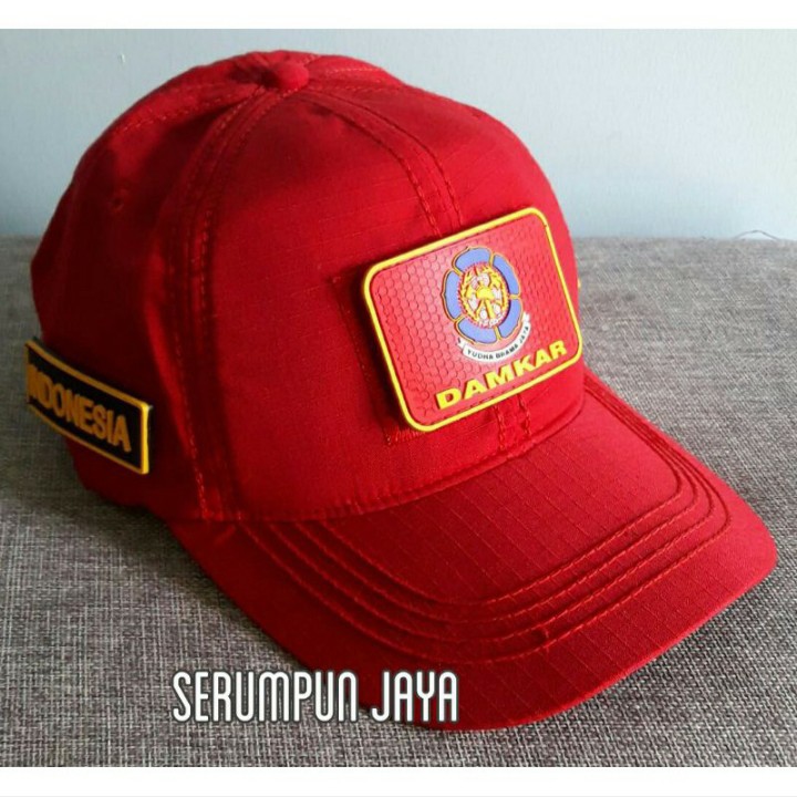 TOPI DAMKAR MERAH - TOPI DAMKAR 3PATCH PEMADAM VELCRO MERAH