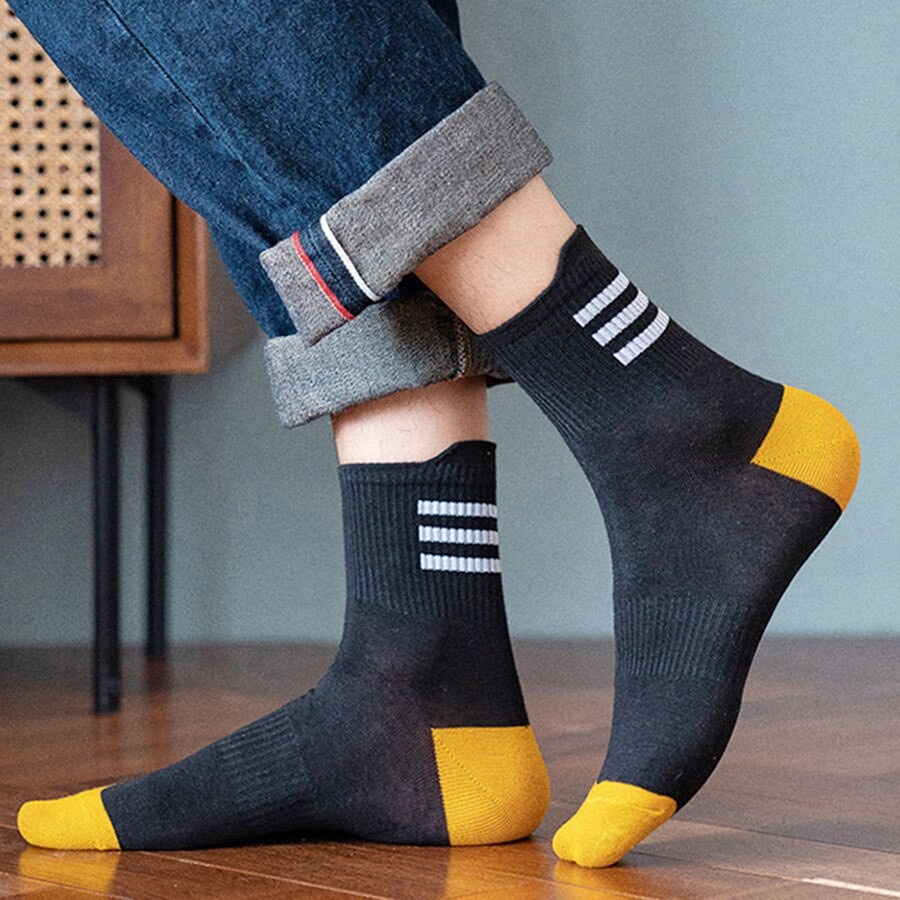 Kaos Kaki Pria High Quality Striped Solid Color Cotton Socks SCH29