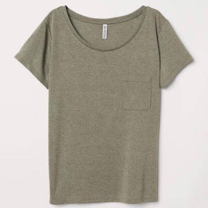 promo kaos wanita hnm h&m basic pocket tee olive original murah hijau polos terbaru