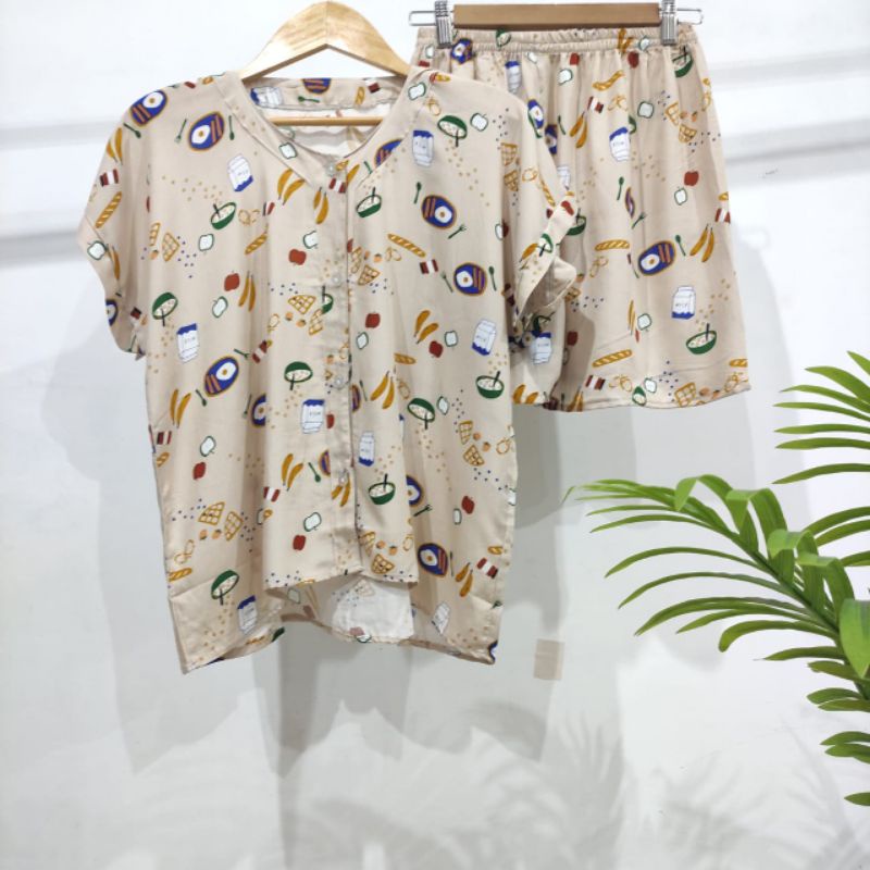 0PIYAMA KANCING PENDEK | PIYAMA BUSUI PENDEK | PIYAMA RAYON | BAJU TIDUR MURAH-KCB 39