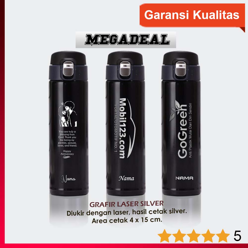 PUSHLOCK MIZU TUMBLER CUSTOM LASER GRAFIR, UV PRINTING, SABLON DAN SUBLIM - TUMBLER MINUM CUSTOM-Laser Silver