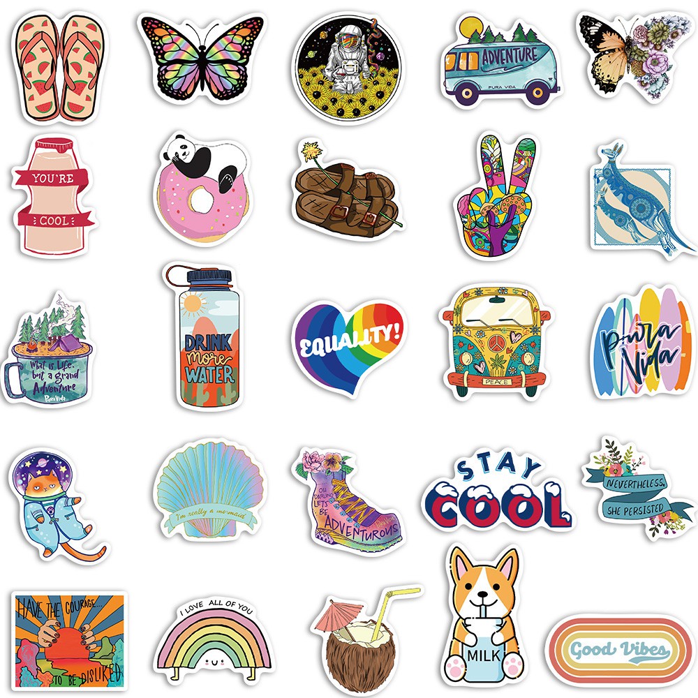 50Pcs Vsco Small Fresh Stickers Cute Cartoon Pattern Mobile Phone Case luggage Graffiti Waterproof Stickers