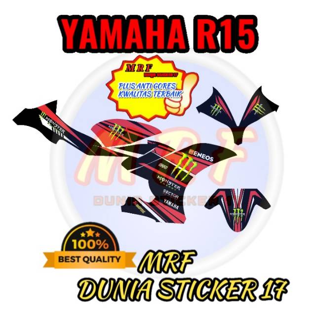 dekal yamaha R15 stiker decal yamaha R15 decal stiker yamaha R15 stiker decal motor yamaha R15 Merah