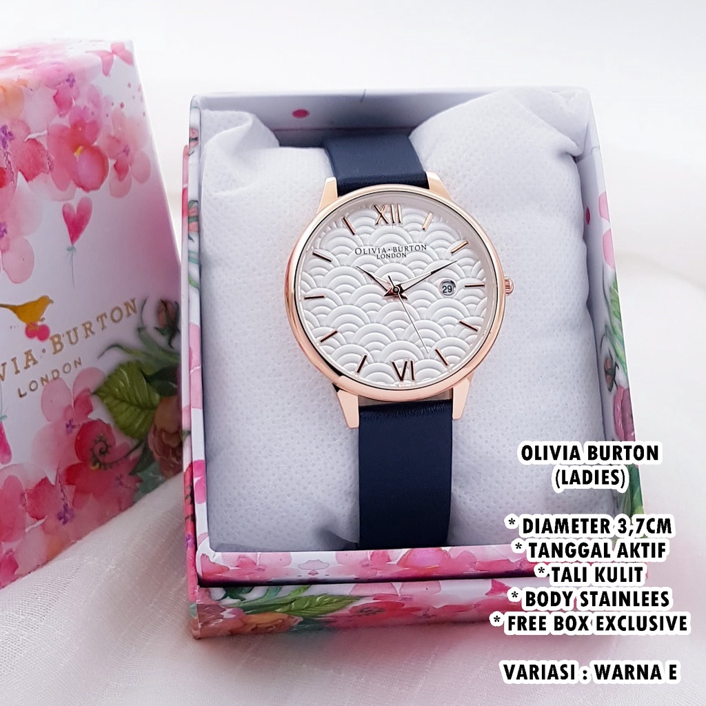 (FREE BOX) JAM TANGAN WANITA FASHION TALI KULIT BODY BULAT TANGGAL AKTIF