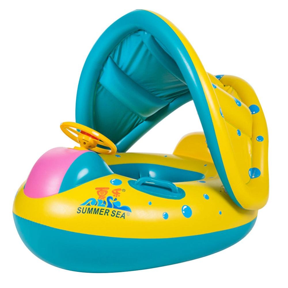 Pelampung Kolam Renang Bayi Toddler Ring Floating Inflatable with Canopy - TD1083A - Blue/Yellow