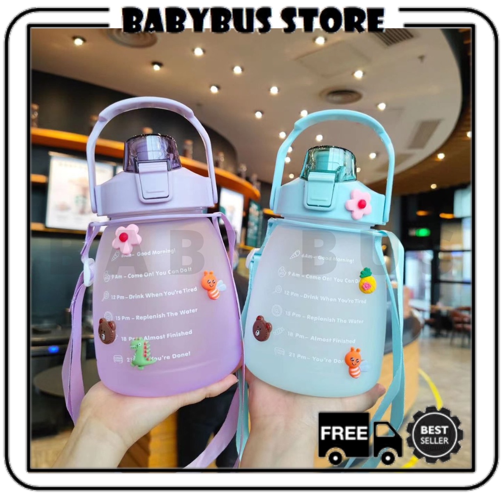 BBS Botol Minum Viral 1300 ml Botol Minum Gendut Sticker 2D dan 3D Botol Minum Motivasi Gradasi Botol Penanda Waktu