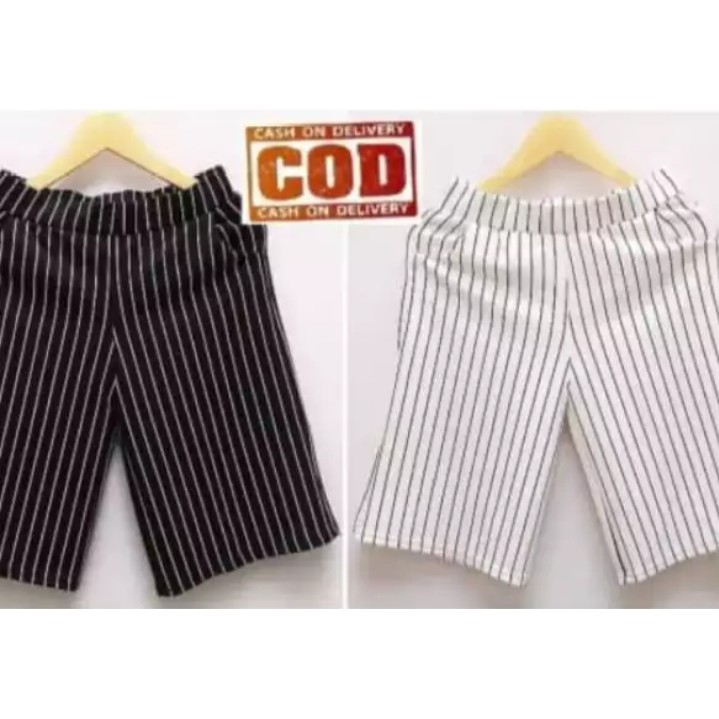  Celana  kulot pendek  dewasa wanita  motif salur  bahan wafle 