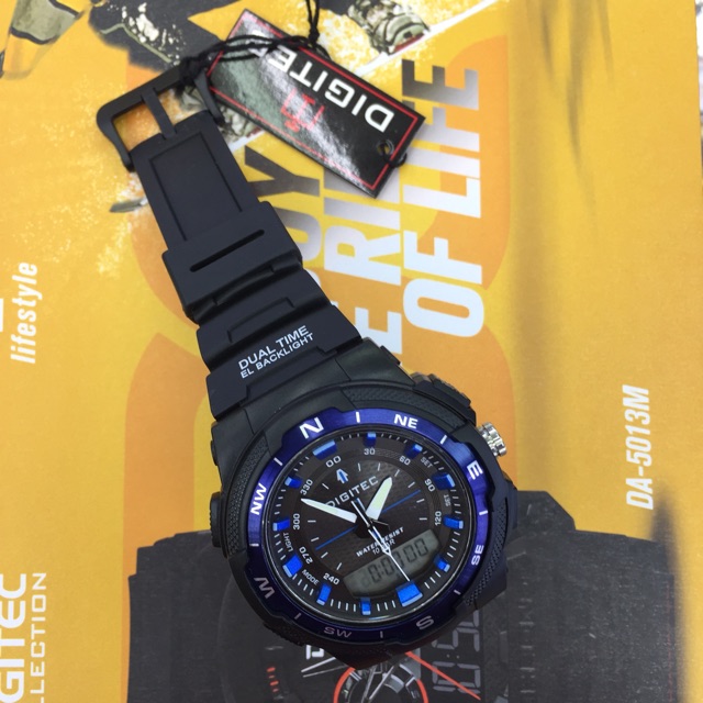 Digitec 2 time jarum + digital tali rubber pria DG 3067 T