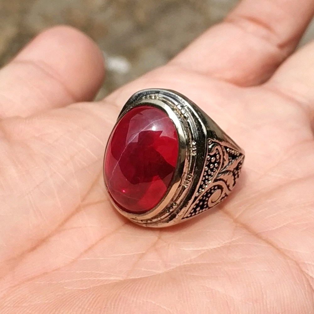 CINCIN BATU AKIK PERMATA AMERICAN STAR RED 6 STAR BIG SIZE