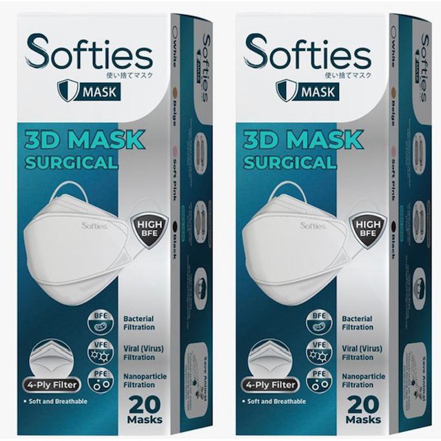 SOFTIES 3D MASK SURGICAL 4PLY EARLOOP ISI 20PC / MASKER MEDIS KF94 / MASKER SURGICAL SOFTIES