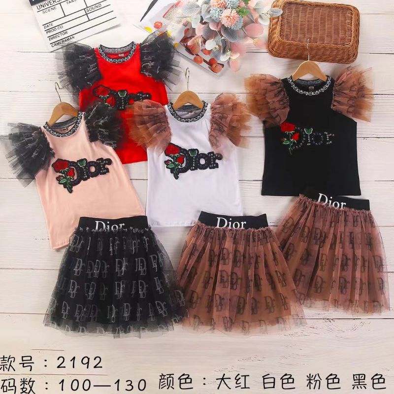 setelan rok tutu anak import motif Dior 3 - 8tahun/k2192