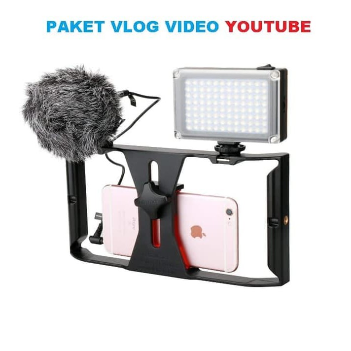 Paket Premium Vlog hp kamera youtube mic led dan Handheld rig