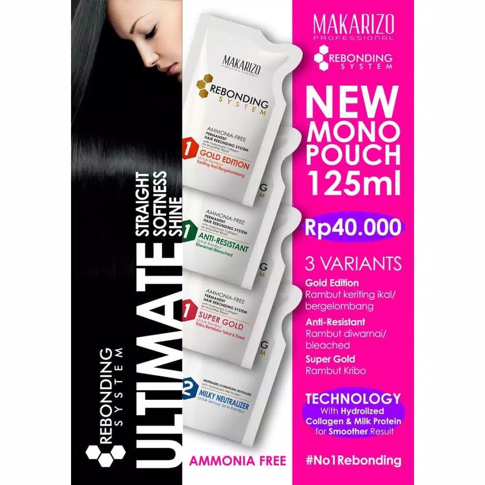 Makarizo PAKET Rebonding System Kit 2 x 125ml (Step 1+Step 2)*